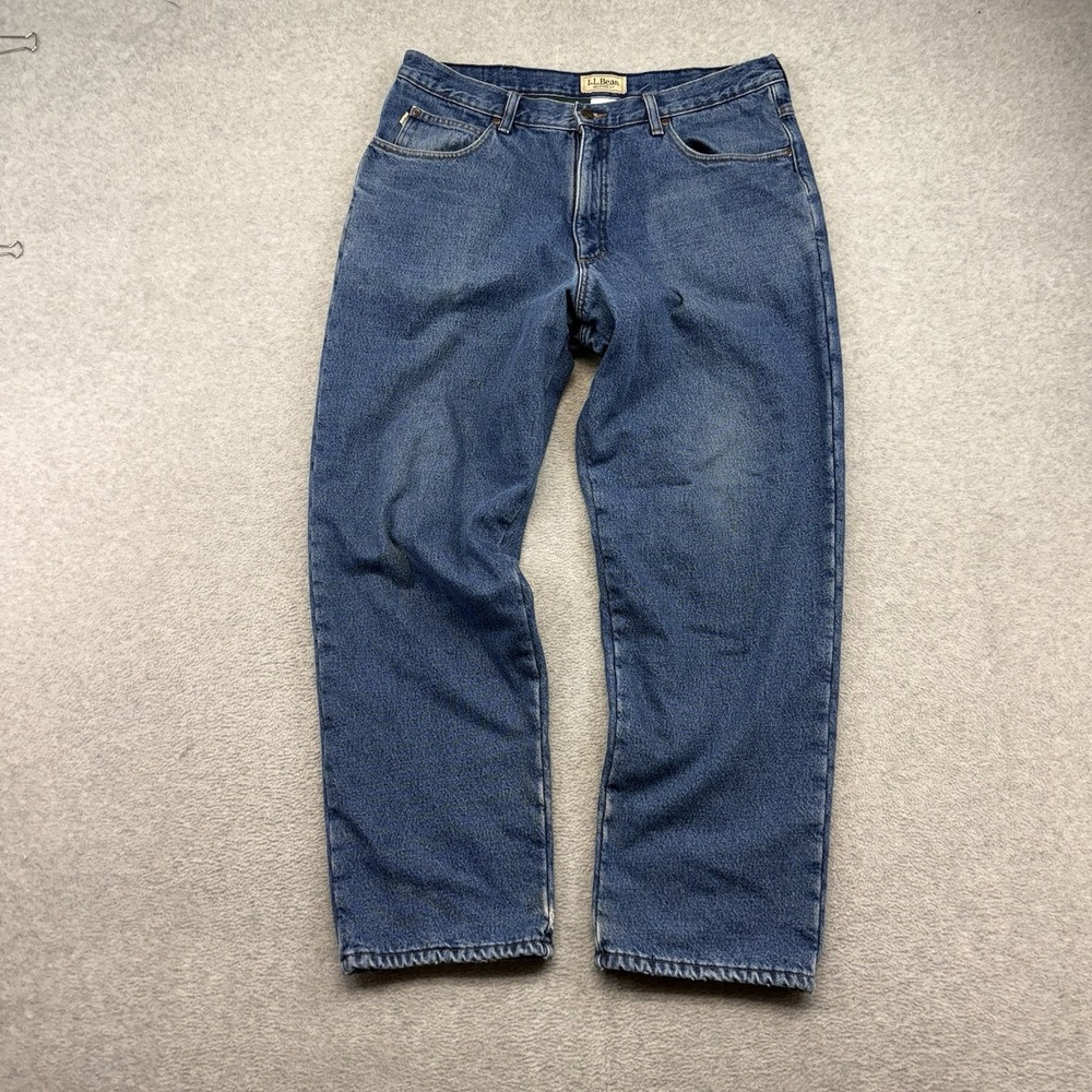 LL Bean Fleece Lined Jeans Mens 36x32 Classic Fit Heavy Denim Workwear Warm